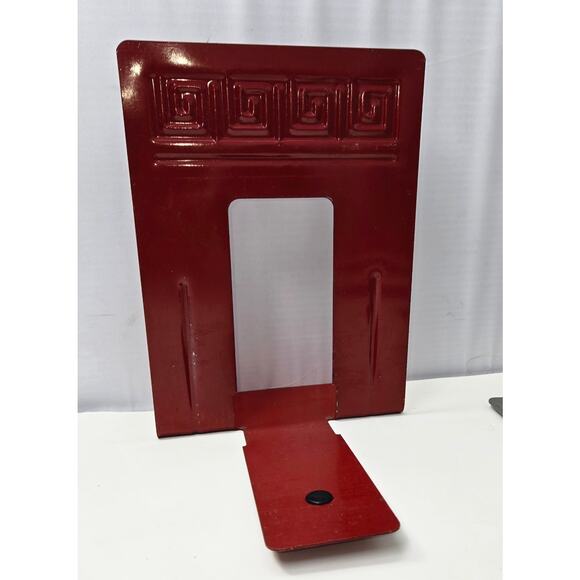 WT Rogers Greek Key Art Deco Bookends 7 Total Red Blue Grey 6" W x 8" H Vintage - Picture 2 of 16